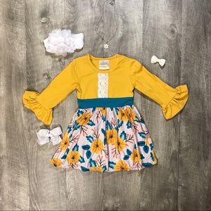 Spring mustard yellow magnolia print dress